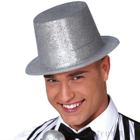 kapelusz cylinder brokatowy srebrny guirca