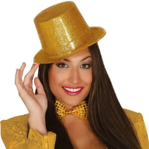 kapelusz cylinder brokatowy zloty guirca