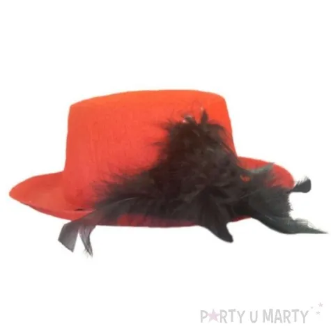 kapelusz cylinder damski retro z piorami czerwony partytino