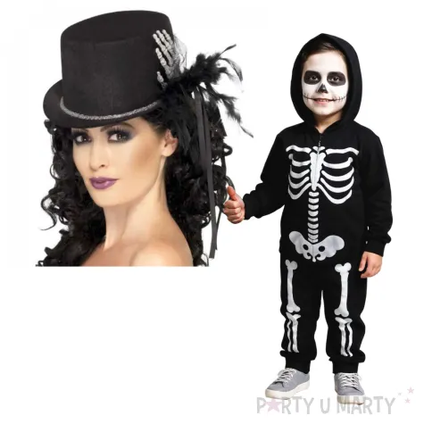 kapelusz cylinder reka szkieleta i piora czarny smiffys