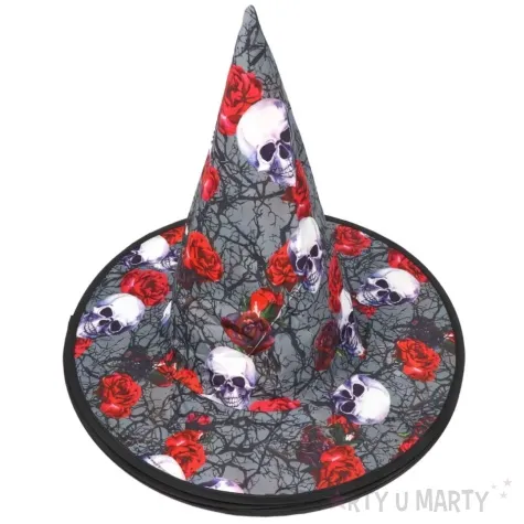 kapelusz czarownica czaszki i roze czarny partytino