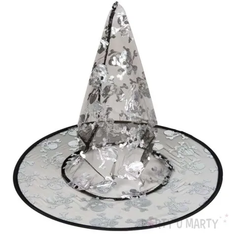 kapelusz czarownica czaszki przezroczysty srebrny czakos