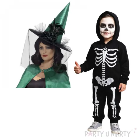 kapelusz czarownica deluxe welon z piorem zielony smiffys