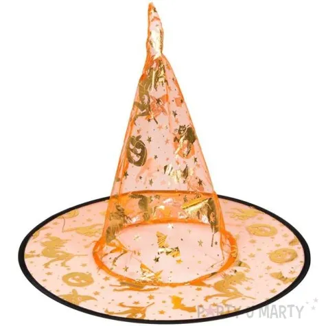 kapelusz czarownica przezroczysty pomaranczowy czakos