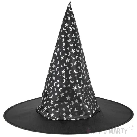 kapelusz czarownica srebrne gwiazdki i ksiezyce czarny partypal