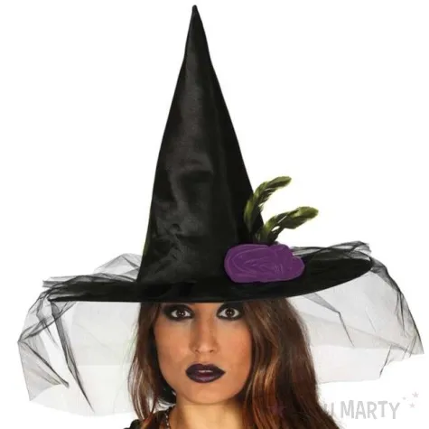 kapelusz czarownica z kwiatem czarny guirca