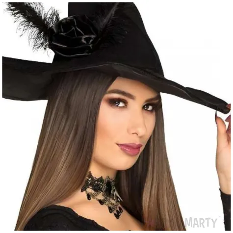 kapelusz czarownica z piorami czarny boland