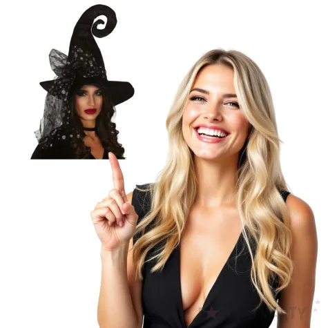 kapelusz czarownica zakrecony czarny guirca