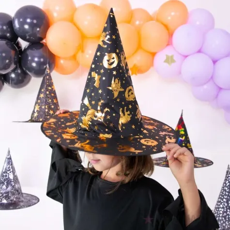 kapelusz czarownica zlote dynie halloweenowe partypal