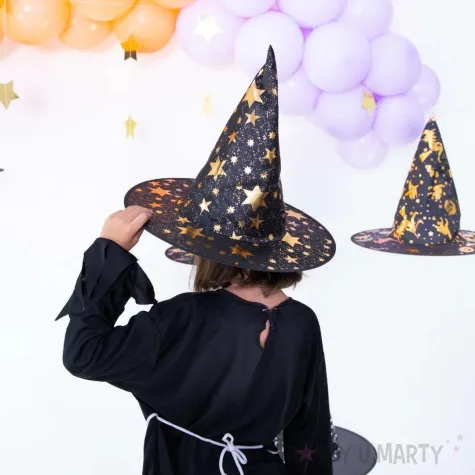 kapelusz czarownica zlote gwiazdki partypal