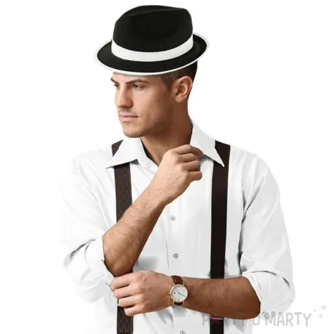 kapelusz gangster czarny z lamowka