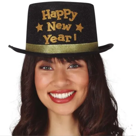 kapelusz happy new year sylwester czarno zloty guirca