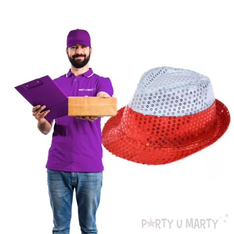 kapelusz kibic z cekinami bialo czerwony arpex