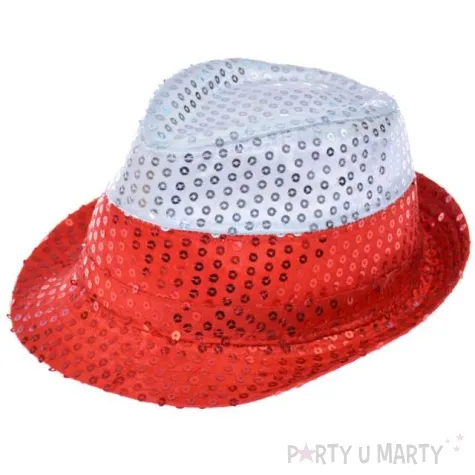 kapelusz kibic z cekinami bialo czerwony arpex