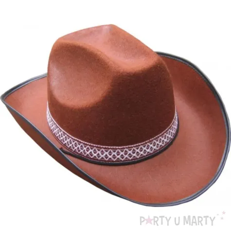 kapelusz kowbojski z ozdobnym paskiem brazowy partytino