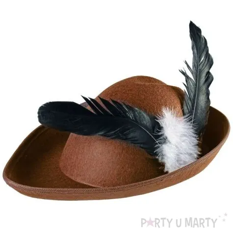 kapelusz mysliwy z piorkiem brazowy kraszek