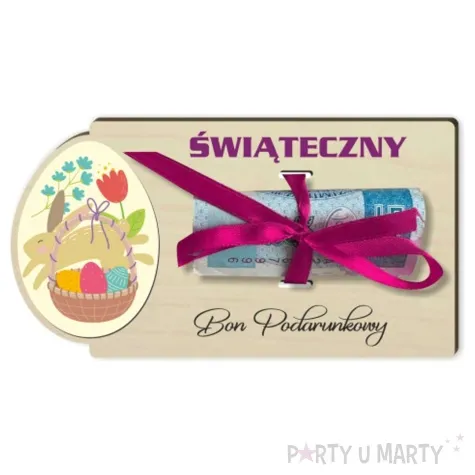 karnet koszyczek bon podarunkowy drewniana 125x65 mm