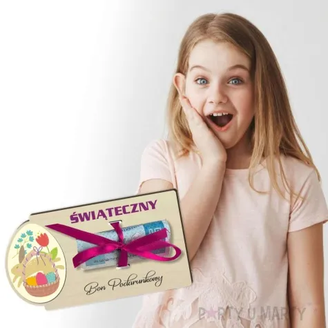 karnet koszyczek bon podarunkowy drewniana 125x65 mm