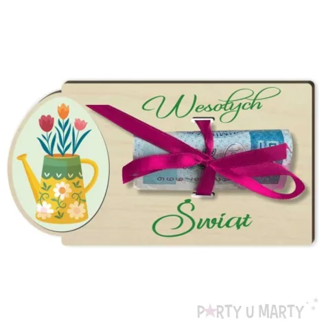 karnet kwiatki wesolych swiat drewniana 125x65 mm