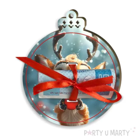 karnet na banknot bombka renifer leos wesolych swiat 80x95 mm