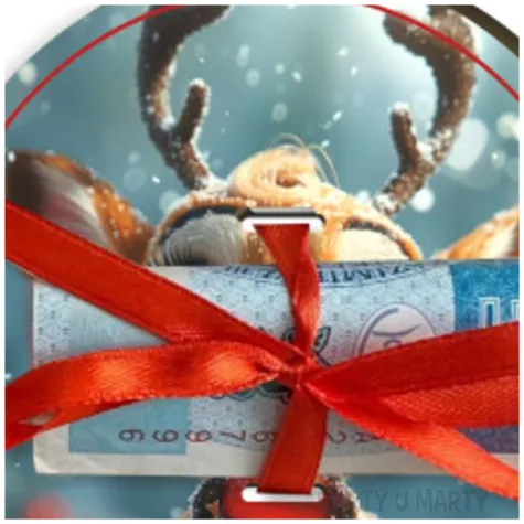 karnet na banknot bombka renifer leos wesolych swiat 80x95 mm