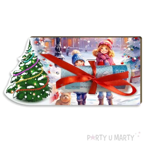 karnet na banknot choinka dziewczynki 120x60 mm