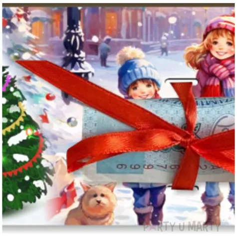 karnet na banknot choinka dziewczynki 120x60 mm