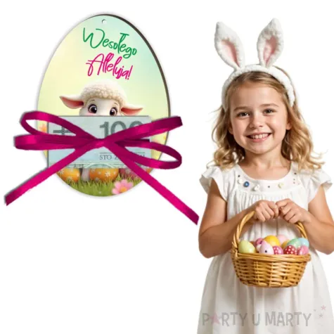 karnet na banknot jajko bialy krolik i pisanki radosnych swiat prezent na wielkanoc 12 5 cm