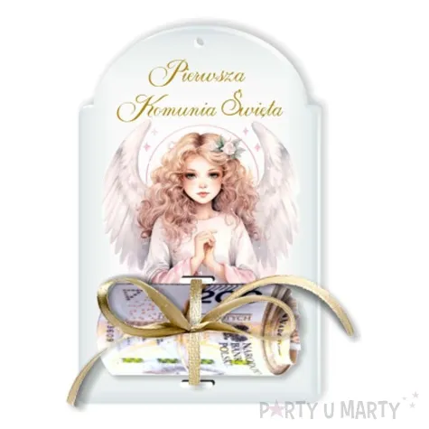 karnet na banknot komunia swieta aniol dziewczynka 100x65 mm