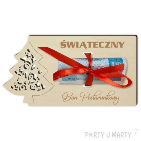 karnet na banknot swiateczny bon podarunkowy z choinka 125x65 mm