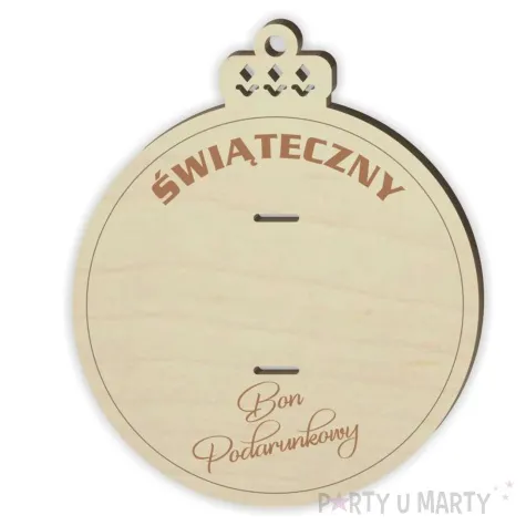 karnet swiateczny bon podarunkowy bombka drewniana 80x95 mm