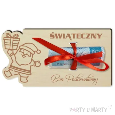 karnet swiateczny bon podarunkowy z mikolajem drewniana 125x65 mm