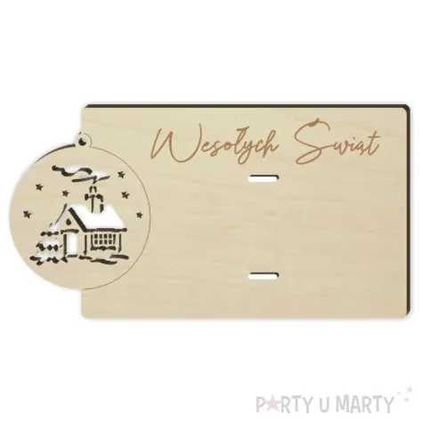 karnet wesolych swiat z bombka drewniana 125x65 mm