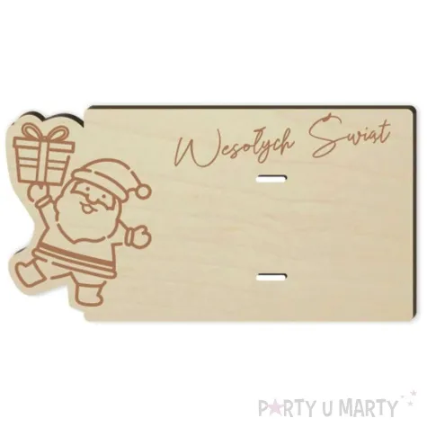karnet wesolych swiat z mikolajem drewniana 125x65 mm
