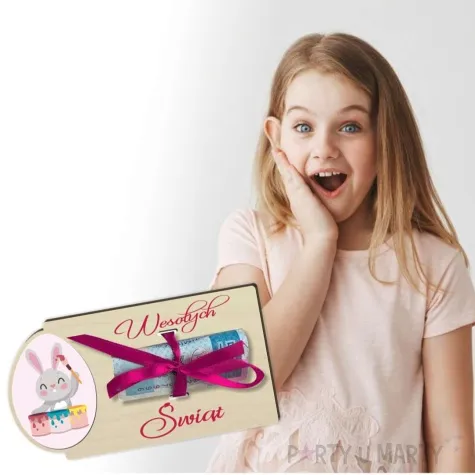 karnet zajaczek wesolych swiat drewniana 125x65 mm