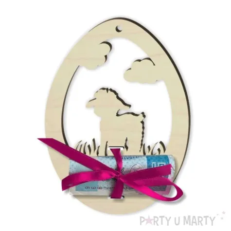 karnet zawieszka pisanka z barankiem drewniana 110x80 mm