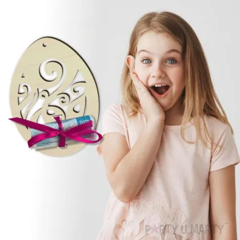 karnet zawieszka pisanka z zawijaskiem drewniana 110x80 mm