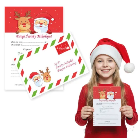 kartka list do mikolaja renifer z mikolajem a5 koperta