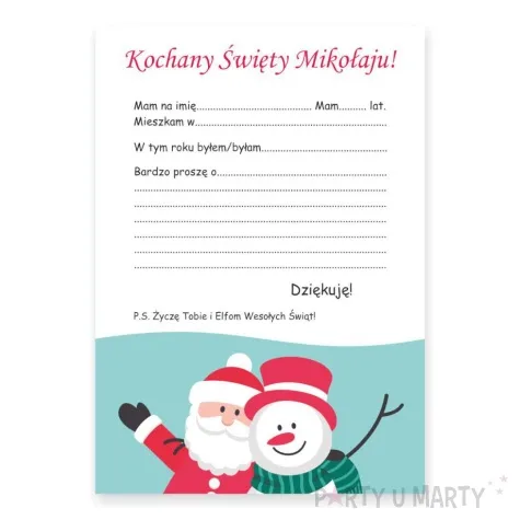 kartka list do mikolaja zimowi przyjaciele a5 koperta