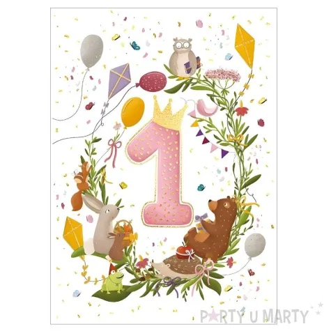 kartka okolicznosciowa 1 urodziny zwierzeta lesne henry a5