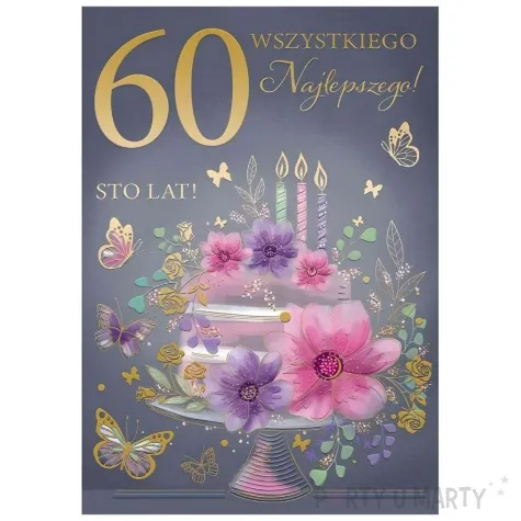 kartka okolicznosciowa 60 urodziny tort henry a5