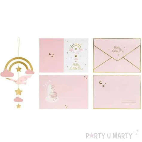 kartka okolicznosciowa baby shower girl hello little one rozowa partydeco 14x20 cm