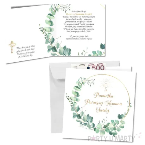 kartka okolicznosciowa eukaliptus beauty prezent pamiatka na komunie swieta 15x15 cm
