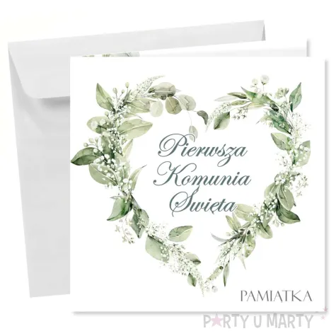 kartka okolicznosciowa eukaliptusowe serce prezent pamiatka na komunie swieta 15x15 cm