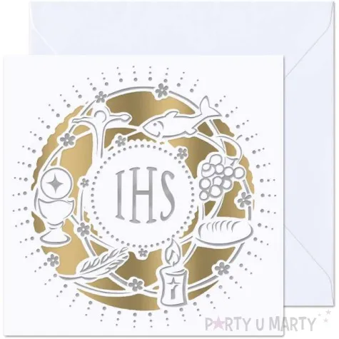 kartka okolicznosciowa ihs symbole biala paw 15 4 x 15 4 cm