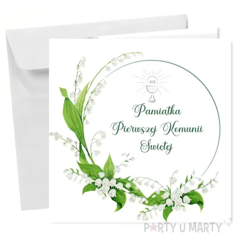 kartka okolicznosciowa konwalie prezent pamiatka na komunie swieta 15x15 cm