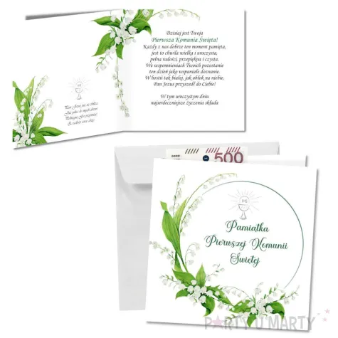 kartka okolicznosciowa konwalie prezent pamiatka na komunie swieta 15x15 cm