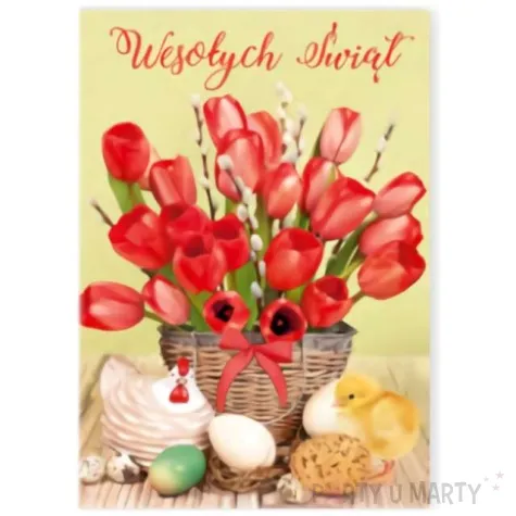 kartka okolicznosciowa laurka wielkanocna pisanki z tulipanami swiecka maki 11 7 x 16 7