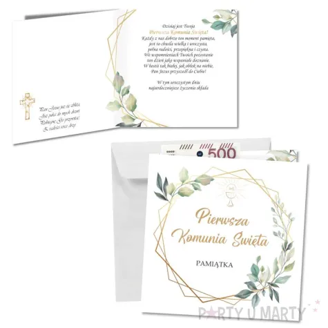 kartka okolicznosciowa mietowa geometria prezent pamiatka na komunie swieta 15x15 cm