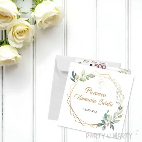 kartka okolicznosciowa mietowa geometria prezent pamiatka na komunie swieta 15x15 cm